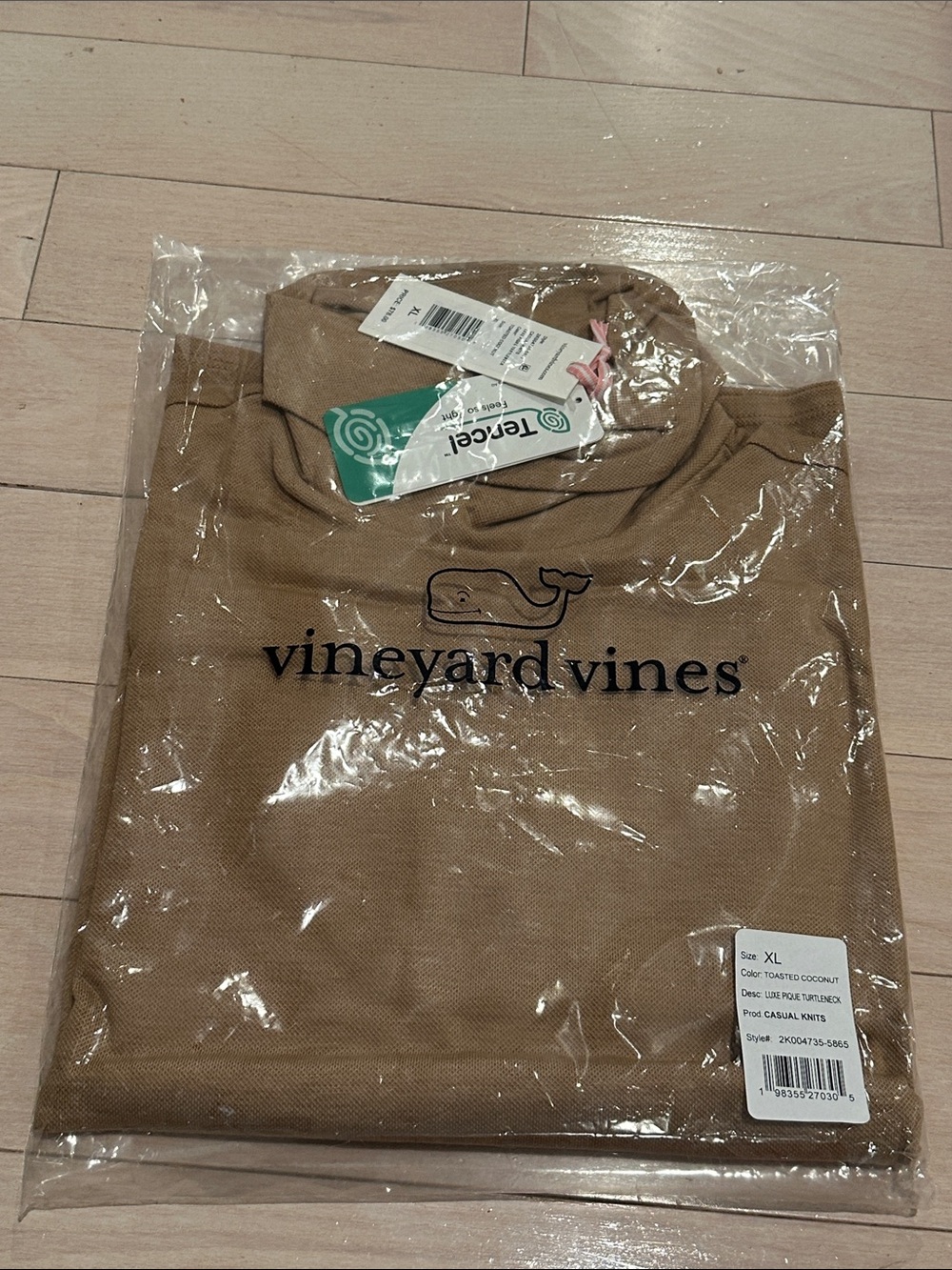 Vineyard Vines Luxe Pique turtleneck Sweater in Toasted coconut Size XL NWT